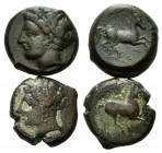 ITALIEN, SIZILIEN / Punier in Sizilien, AE 15 (4.-3.Jh.v.Chr.). Persephone-Tanitkopf l. Rs.Pferd r. galoppierend. 6,53g (ss); 4,56g (s).
2 Stk., s bi...