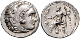 GRIECHENLAND, MAKEDONIEN. Philipp III., 323-317 v.Chr., AR Drachme (unter Menander/Kleitos, 322-318 v.Chr.), Sardes. Herakleskopf r. Rs.Zeus thront l....
