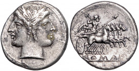 RÖMISCHE REPUBLIK, Anonyme Ausgaben, 225-216 v.Chr., AR Didrachme. Janusförmiger Doppelkopf der Dioskuren mit Lorbeerkranz. Rs.Jupiter mit Doppelblitz...