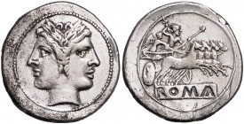 RÖMISCHE REPUBLIK, Anonyme Ausgaben, 225-216 v.Chr., AR Didrachme. Janusförmiger Doppelkopf der Dioskuren mit Lorbeerkranz. Rs.Jupiter mit Doppelblitz...