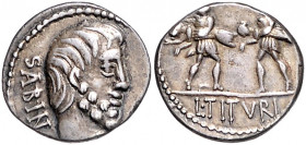 RÖMISCHE REPUBLIK, L. Titurius L.f. Sabinus, 89 v.Chr., AR Denar. Kopf des Tatius r., SABIN. Rs.2 Soldaten mit geraubten Sabinerinnen, L TITVRI. 3,56g...
