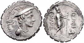 RÖMISCHE REPUBLIK, C. Mamilius Limetanus, 82 v.Chr., AR Denar. Büste des Merkur r., dah. Caduceus, dar. I. Rs.Odysseus mit Wanderstab r., davor Hund, ...
