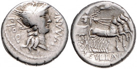 RÖMISCHE REPUBLIK, L. Manlius Torquatus, 82 v.Chr., AR Denar. Behelmter Romakopf r. Rs.Sulla in Quadriga, bekränzt von fliegender Victoria. 3,97g.
ss...