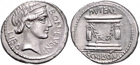 RÖMISCHE REPUBLIK, L. Scribonius Libo, 62 v.Chr., AR Denar, Rom. Diad. Kopf des Bonus Eventus r., BON EVENT, LIBO. Rs.Puteal Scribonianum mit 2 Lyren ...