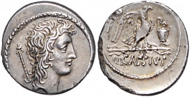 RÖMISCHE REPUBLIK, Q. Cassius Longinus, 55 v.Chr., AR Denar, Rom. Kopf d. Bonus Eventus r., dahinter Zepter. Rs.Adler auf Blitzbündel r. zwischen Litu...
