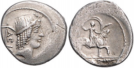 RÖMISCHE REPUBLIK, L. Valerius Acisculus, 45 v.Chr., AR Denar. Apollokopf r., oben Stern, dahinter Spitzhacke, ACIS[CVLVS]. Rs.Europa auf Stier r., [L...