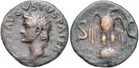 RÖMISCHES REICH, Augustus, 27 v.-14 n.Chr., posthum unter Tiberius, 14-37, AE Dupondius, Rom. Kopf mit Strahlenkrone l. Rs.Adler auf Globus zwischen S...