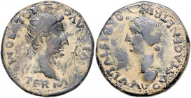 RÖMISCHES REICH, Augustus, 27 v.-14 n.Chr., posthum unter Tiberius, 14-37, AE 34, Hispania Ulterior, Stadt Romula. Büste mit Strahlenkrone r., PERM DI...