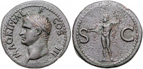 RÖMISCHES REICH, Agrippa, 27-12 v.Chr., posthum unter Caligula, 37-41, AE As, 37-41 n.Chr., Rom. Kopf des Agrippa mit Krone aus Rostren l., M AGRIPPA ...