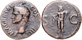 RÖMISCHES REICH, Agrippa, 27-12 v.Chr., posthum unter Caligula, 37-41, AE As, 37-41 n.Chr., Rom. Büste des Agrippa l. Rs.Neptun steht l. mit Delphin u...