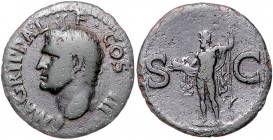RÖMISCHES REICH, Agrippa, 27-12 v.Chr., posthum unter Caligula, 37-41, AE As, 37-41 n.Chr., Rom. Kopf des Agrippa mit Krone aus Rostren l. Rs.Neptun m...