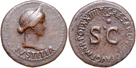 RÖMISCHES REICH, Tiberius, 14-37, AE Dupondius, Rom. Diad. Büste der Iustitia r. Rs.SC. 14,13g.
ss
RIC 46; Kampm.5.18