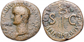 RÖMISCHES REICH, Tiberius, 14-37, AE As, Rom. Belorb. Kopf l. Rs.Geflügelter Caduceus. 10,03g.
ss
RIC 65; Kamp.5.10