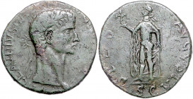 RÖMISCHES REICH, Claudius, 41-54, AE Sesterz, Rom. Belorb. Kopf r. Rs.Spes mit Blume lüftet Kleid. 17,71g.
schöne Patina, f.ss
Sear 635; RIC 99