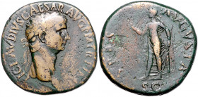 RÖMISCHES REICH, Claudius, 41-54, AE Sesterz, Rom. Belorb. Kopf r. Rs.Spes mit Blume lüftet Kleid. 26,96g.
f.ss
RIC 99; Coh.85