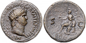 RÖMISCHES REICH, Nero, 54-68, AE Dupondius (65), Rom. Kopf mit Strahlenkrone r., NERO CLAVD CAESAR AVG GER PM TRP IMP PP. Rs.Roma mit Kranz und Parazo...