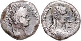 RÖMISCHES REICH, Nero und Agrippina Junior, 54-59, AR Tetradrachme Jahr 4 =57/58, Stadt Alexandria. Belorb. Kopf r. Rs.Büste der Agrippina r. 10,99g....