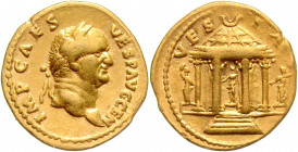 RÖMISCHES REICH, Vespasian, 69-79, AV Aureus (73), Rom. Belorb. Kopf r., IMP CAES VESP AVG CEN. Rs.Rundtempel der Vesta, VESTA. 7,10g.
GOLD, selten, ...