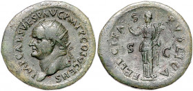 RÖMISCHES REICH, Vespasian, 69-79, AE Dupondius COS V =74, Rom. Büste mit Strahlenkrone l., IMP CAES VESP AVG PM TP COS V CENS. Rs.Felicitas l. stehen...