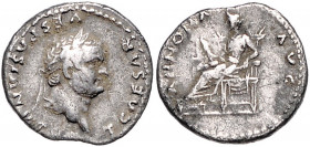 RÖMISCHES REICH, Titus als Caesar, 69-79, AR Denar (78-79), Rom. Belorb. Büste r., T CAESAR VESPASIANVS. Rs.Annona l. sitzend, ANNONA AVG. 3,28g.
ss...