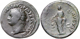 RÖMISCHES REICH, Titus, 79-81, AE As COS VIII =80, Rom. Belorb Büste l. Rs.Pax mit Zweig und Caduceus. 11,53g.
ss/f.ss
RIC 129