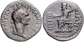 RÖMISCHES REICH, Domitian, 81-96, AE 26, Thrakien, Stadt Perinthos. Belorb. Büste r., KAISAP DOMITIANO. Rs.Zeus l. sitzend, PEPINTHION. 7,37g.
ss
RP...