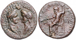 RÖMISCHES REICH, Domitia, Gemahlin des Domitian, 70-96, AE 22, Phrygien, Stadt Cibyra. Brustbildpaar des belorb. Kaisers und seiner Gemahlin einander ...