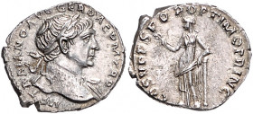 RÖMISCHES REICH, Trajan, 98-117, AR Denar, Rom. Belorb. Büste r. Rs.Felicitas mit kl.Caduceus lehnt an Säule. 3,22g.
vz
RIC 120; Woytek 286b