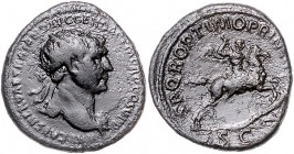 RÖMISCHES REICH, Trajan, 98-117, AE Dupondius, Rom. Büste mit Strahlenkrone r. Rs.Kaiser mit Speer l. reitet Daker nieder. 14,3g.
ss
RIC 538
