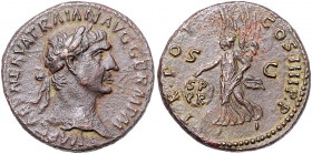 RÖMISCHES REICH, Trajan, 98-117, AE As COS IIII =101-102, Rom. Belorb. Kopf r., IMP CAES NERVA TRAIAN AVG GERM PM. Rs.Victoria l. schreitend mit Schil...