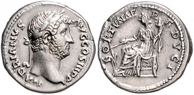 RÖMISCHES REICH, Hadrian, 117-138, AR Denar, Hybrid?, subaerat. Belorb. Büste r., IMP CAES TRAIAN HADRIANO AVG DIVI. Rs.Fortuna l. sitzend, FORTVNAE R...