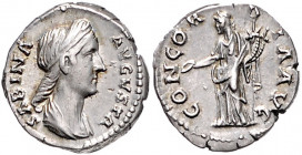 RÖMISCHES REICH, Sabina, Gemahlin des Hadrian, +137, AR Denar, Rom. Diad. Büste r., SABINA AVGVSTA. Rs.Concordia mit Patera und Füllhorn l. stehend, C...