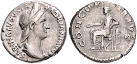 RÖMISCHES REICH, Sabina, Gemahlin des Hadrian, +137, AR Denar, Rom. Diad. Büste r., SABINA AVGVSTA HADRIANI AVG PP. Rs.Concordia l. sitzend, CONCORDIA...