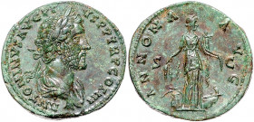 RÖMISCHES REICH, Antoninus Pius, 138-161, AE Sesterz COS III =140-144, Rom. Belorb. und drap. Büste r., ANTONINVS AVG PIVS PP TRP COS III. Rs.Annona r...