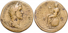 RÖMISCHES REICH, Antoninus Pius, 138-161, AE Sesterz, Rom. Belorb. Büste r. Rs.Italia sitzt l. auf Globus zwischen SC. 22,64g.
selten, f.ss
RIC 746;...