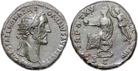 RÖMISCHES REICH, Antoninus Pius, 138-161, AE Dupondius TRP XV =151-152, Rom. Büste mit Strahlenkrone r., IMP CAES T AEL HADR ANTONINVS AVG PIVS PP. Rs...