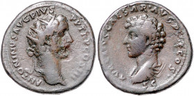 RÖMISCHES REICH, Antoninus Pius, 138-161, AE Dupondius COS III =140-144, Rom. Büste r. mit Strahlenkrone, ANTONINVS AVG PIVS PP TRP COS III. Rs.Drap. ...