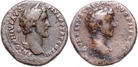 RÖMISCHES REICH, Antoninus Pius, 138-161, AE As COS III =140-144, Rom. Belorb. Büste r., ANTONINVS AVG PIVS PP TRP COS III. Rs.Büste d. Marc Aurel r.,...