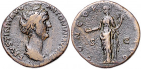 RÖMISCHES REICH, Faustina I., Gemahlin des Antoninus Pius, +141, AE Sesterz, Rom. Drap. Büste r., FAVSTINA AVG ANTONINI AVG PII PP. Rs.Concordia l. st...
