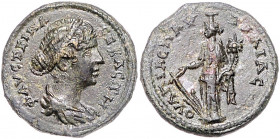 RÖMISCHES REICH, Faustina II., Gemahlin des Marcus Aurelius, +175, AE 21, Thrakien, Stadt Pautalia. Drap. Büste r., FAVCTEINA CEBACTH. Rs.Fortuna l. s...