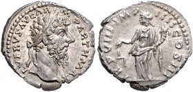 RÖMISCHES REICH, Lucius Verus, 161-169, AR Denar TRP VIII IMP IIII =167-168, Rom. Belorb. Büste r., L VERVS AVG ARM PARTH MAX. Rs.Aequitas l. stehend,...