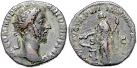 RÖMISCHES REICH, Commodus, 177-192, AE Dupondius (181), Rom. Kopf mit Strahlenkrone r. Rs.Salus l. stehend. 9,03g.
f.vz/ss
RIC 337