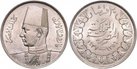 ÄGYPTEN, Faruk I., 1936-1952, 20 Piaster AH 1356 =1937. 28,29g.
kl.Kr., vz-st
KM 368