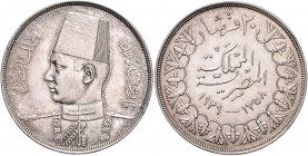 ÄGYPTEN, Faruk I., 1936-1952, 20 Piaster AH 1358 =1939. 28,09g.
kl.Kr., vz-st
KM 368