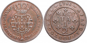 ANGOLA, Maria I. und Peter III., 1777-1786, 1/2 Macuta 1786.
ss+
KM 28