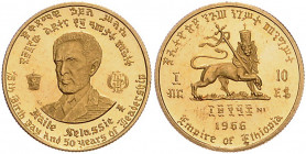 ÄTHIOPIEN, Haile Selassie I., 1930-1936, 1941-1974, 10 Dollars EE 1958 =1966 NI. 75.Geburtstag und 50.Regierungsjubiläum. 4g. -MwSt-befreit-
GOLD, f....