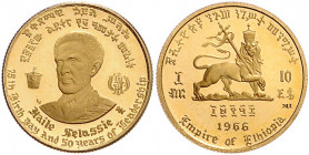 ÄTHIOPIEN, Haile Selassie I., 1930-1936, 1941-1974, 10 Dollars EE 1958 =1966 NI. 75.Geburtstag und 50.Regierungsjubiläum. 4g. -MwSt-befreit-
GOLD, mi...
