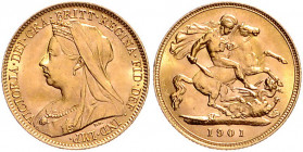 AUSTRALIEN, Victoria, 1837-1901, 1/2 Sovereign 1901 S, Sydney. 3,99g. -MwSt-befreit-
GOLD, st
Frbg.27