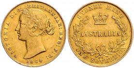 AUSTRALIEN, Victoria, 1837-1901, Sovereign 1864. 7,95g. -MwSt-befreit-
GOLD, vz
Frbg.10; KM 4