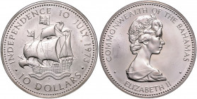 BAHAMAS, Elizabeth II., seit 1952, 10 Dollars 1973. Unabhängigkeit, Santa Maria. 49,75g. Aufl. 28.000 Ex.
f.st
KM 42